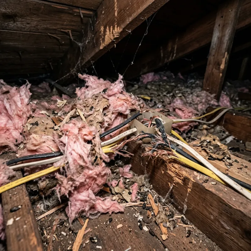 Contaminated ceiling insulation being assessed in a Darling roof space
