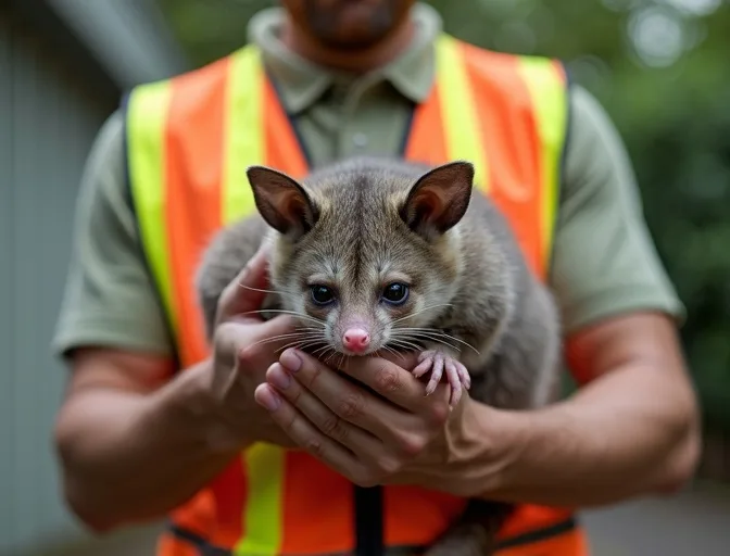 Animal handler safely recovering a deceased possum in Darling