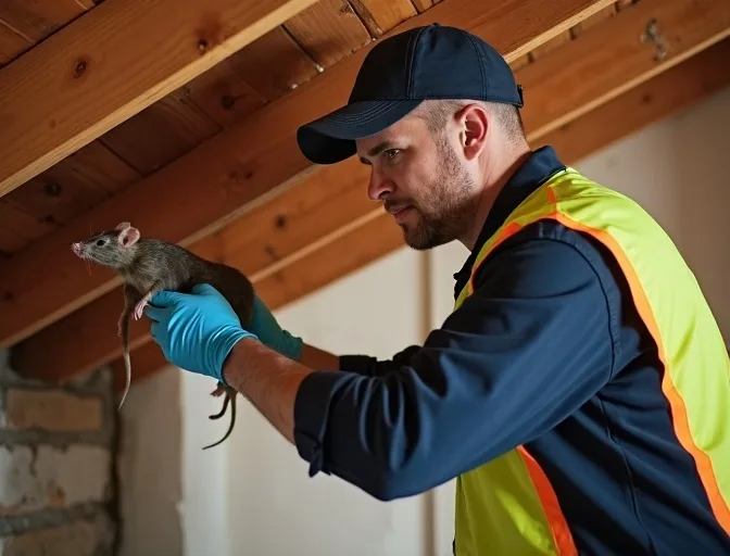 Technician inspecting a roof cavity for a dead rat in Darling
